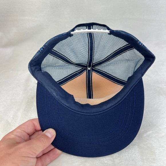 Vintage Trucker Cap Hat White Blue Mesh Back Snapback Stevens Point WI - Picture 10 of 13